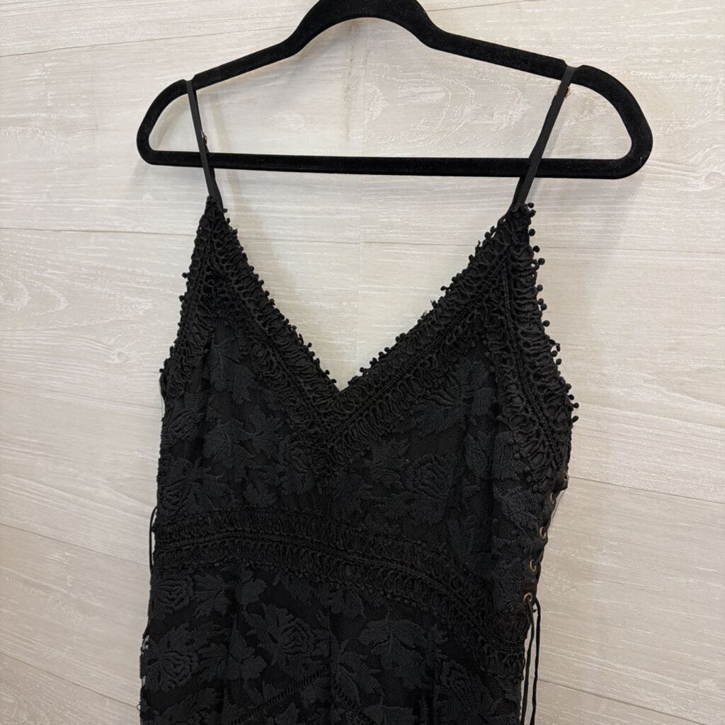 Black Lace Midi Dress with Lace Up Sides Large