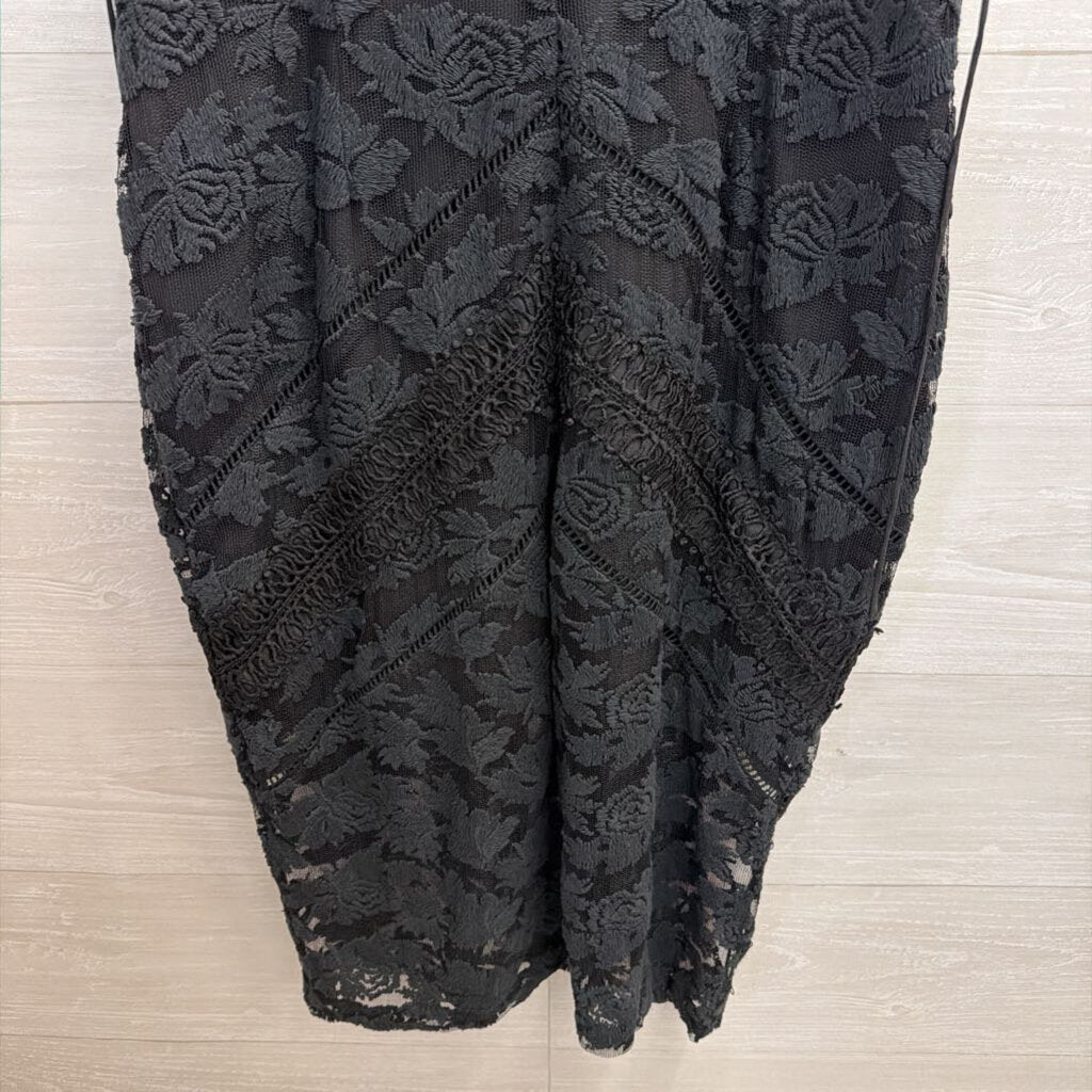 Black Lace Midi Dress with Lace Up Sides Large