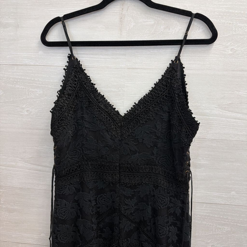 Black Lace Midi Dress with Lace Up Sides Large