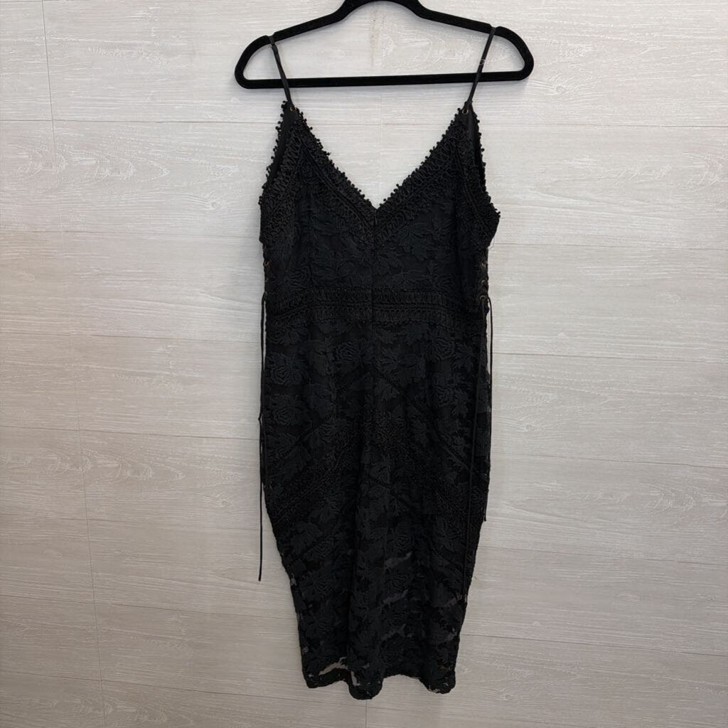 Black Lace Midi Dress with Lace Up Sides Large