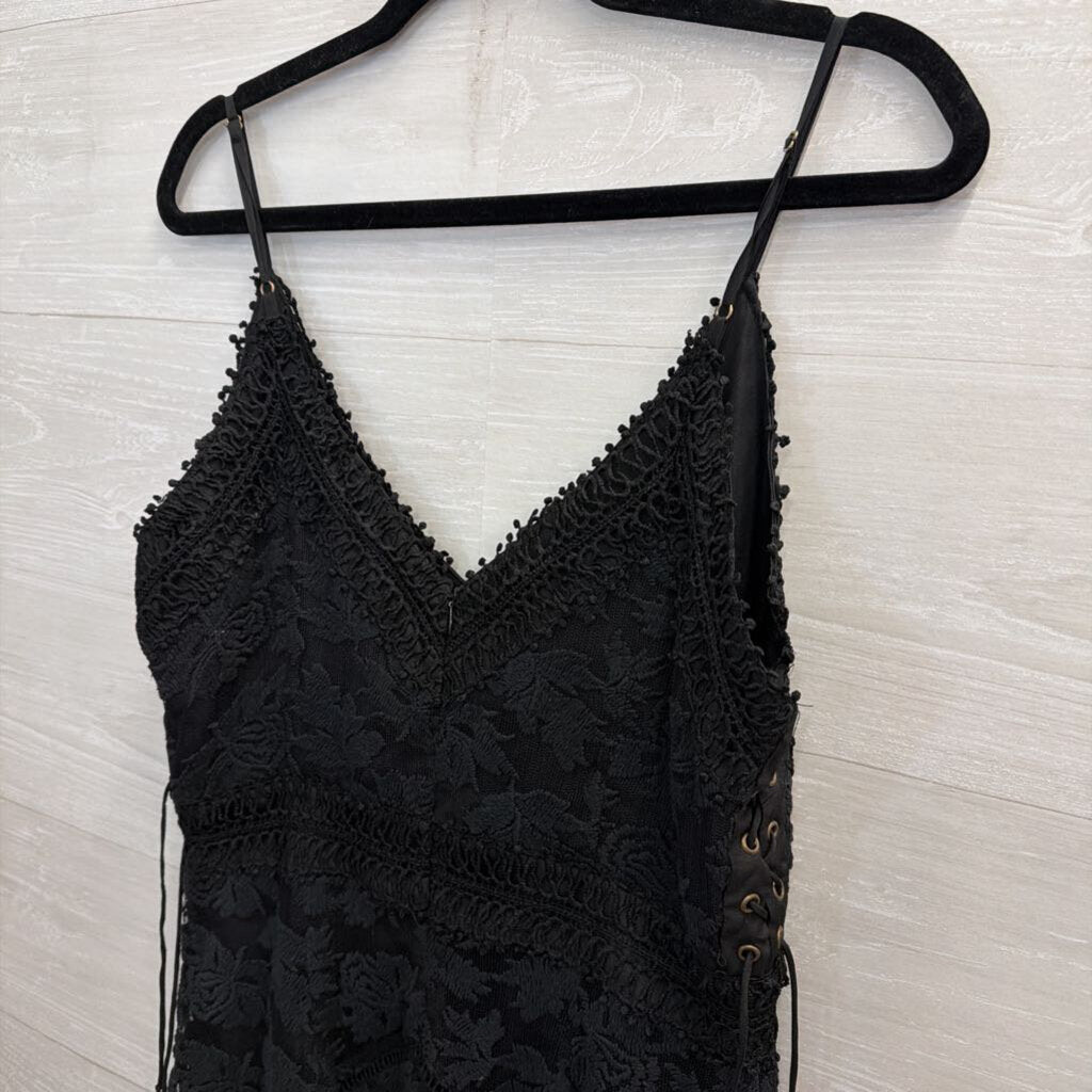 Black Lace Midi Dress with Lace Up Sides Large