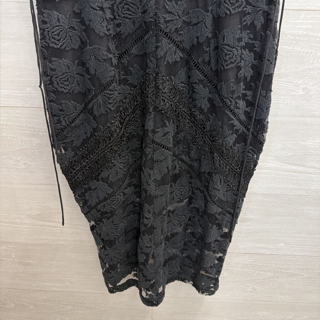 Black Lace Midi Dress with Lace Up Sides Large