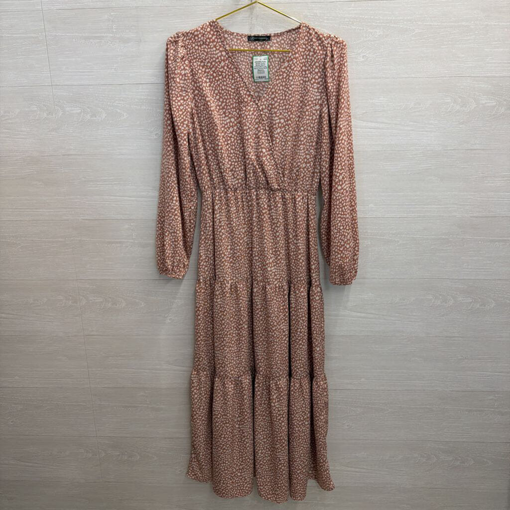 Pretty Garden Mauve Printed Maxi Long Sleeve Dress Small