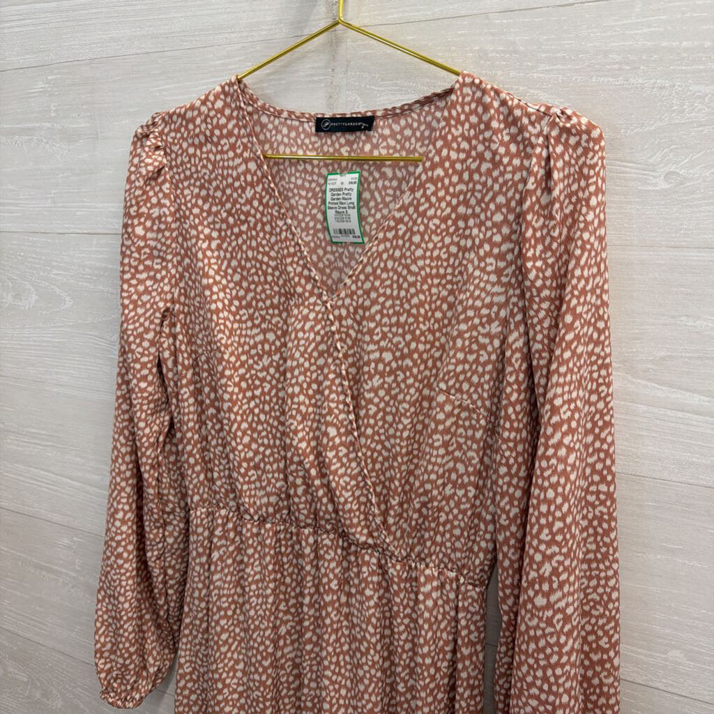 Pretty Garden Mauve Printed Maxi Long Sleeve Dress Small