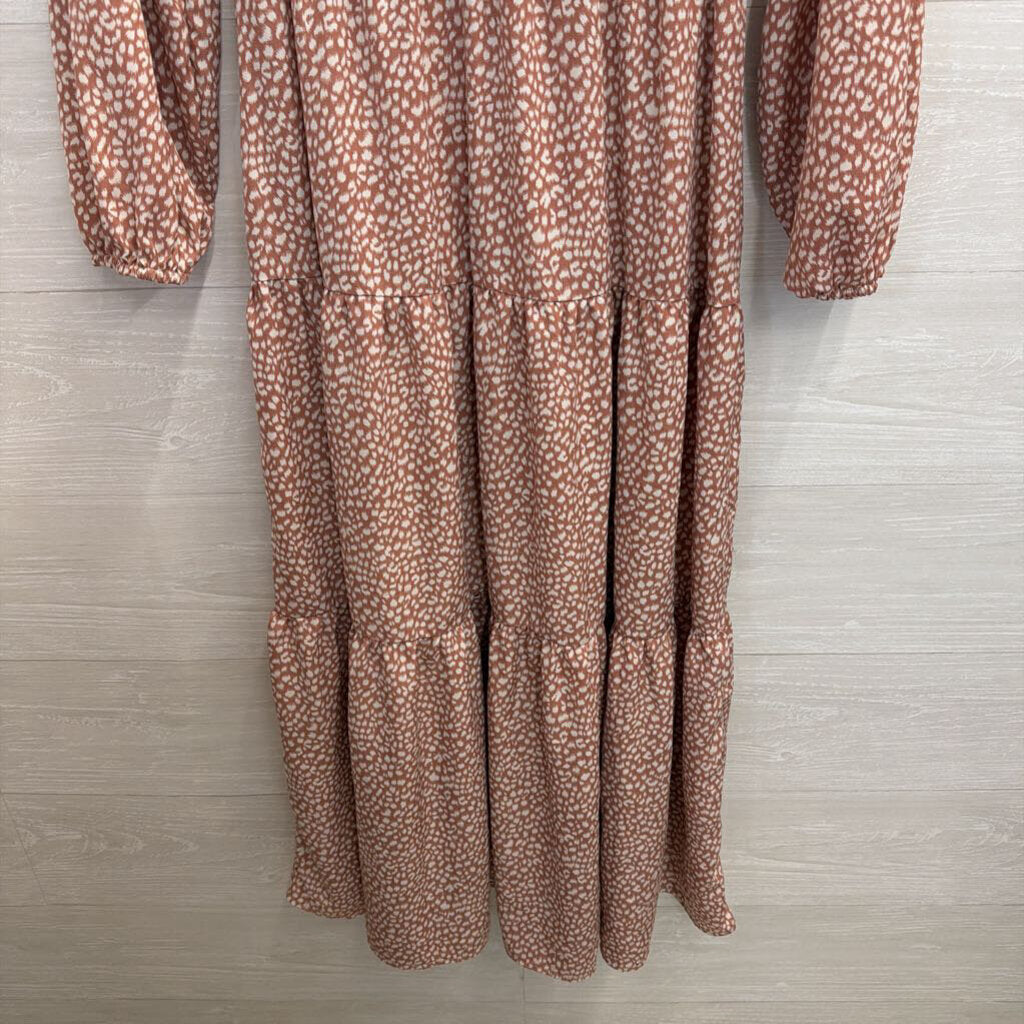 Pretty Garden Mauve Printed Maxi Long Sleeve Dress Small