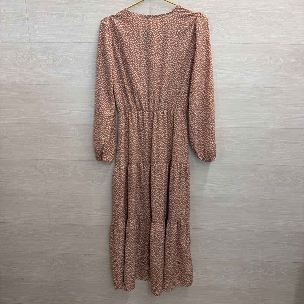 Pretty Garden Mauve Printed Maxi Long Sleeve Dress Small
