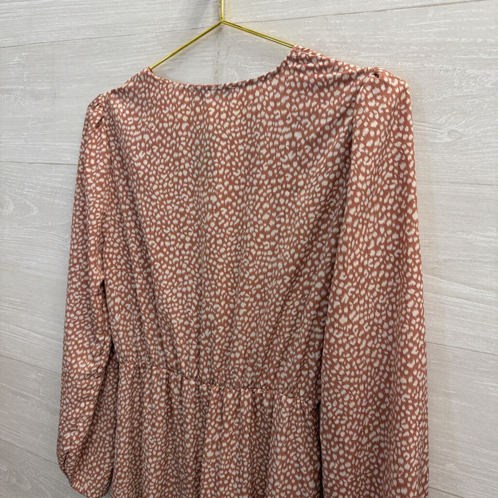 Pretty Garden Mauve Printed Maxi Long Sleeve Dress Small