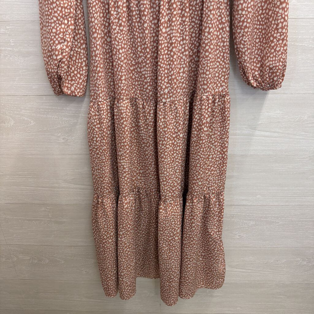 Pretty Garden Mauve Printed Maxi Long Sleeve Dress Small