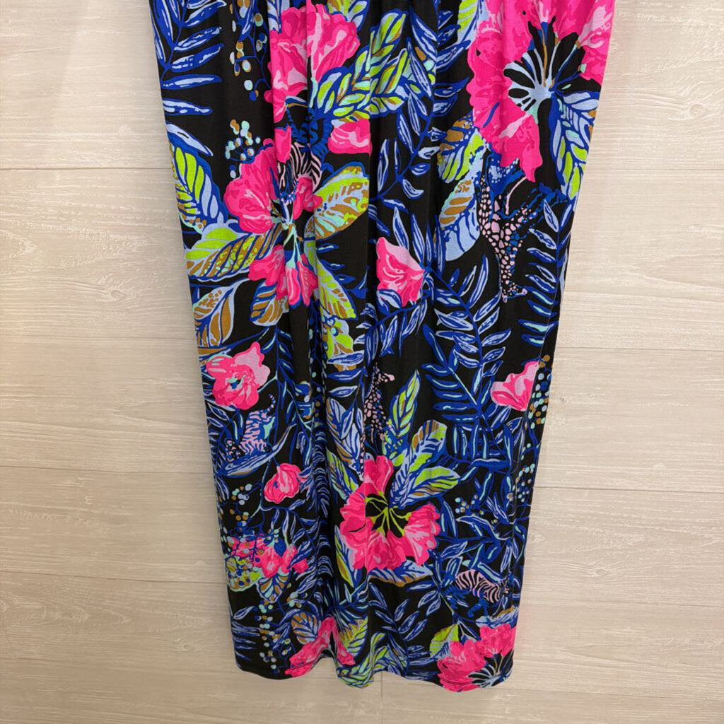 Lilly Pulitzer Parigi Elbow Sleeve Midi Black/Pink Print Large