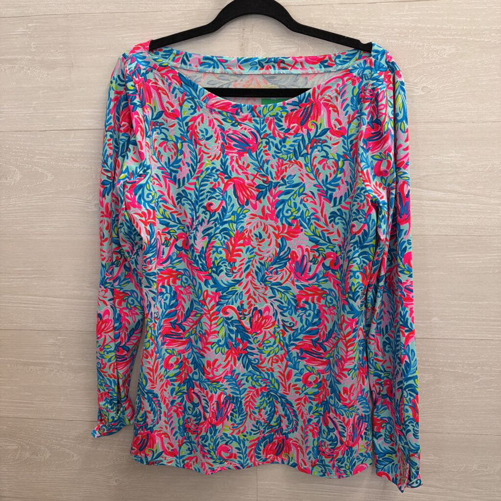Lilly Pulitzer Aleah Top Pink/Blue Long Sleeve Extra Large