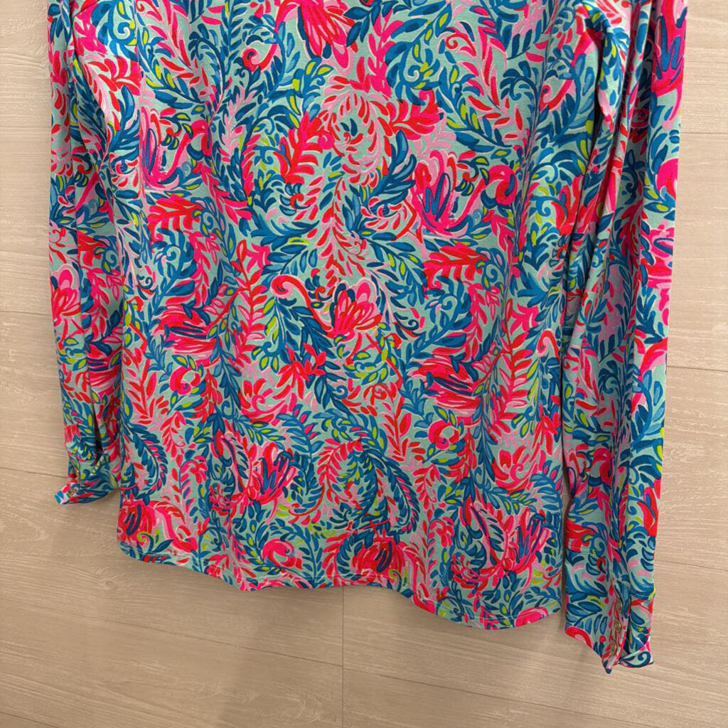 Lilly Pulitzer Aleah Top Pink/Blue Long Sleeve Extra Large