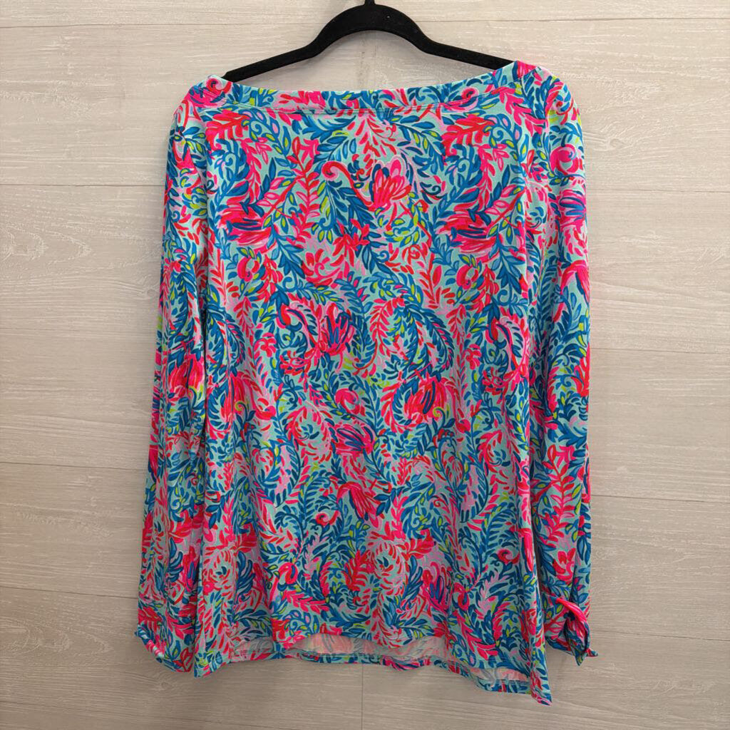 Lilly Pulitzer Aleah Top Pink/Blue Long Sleeve Extra Large