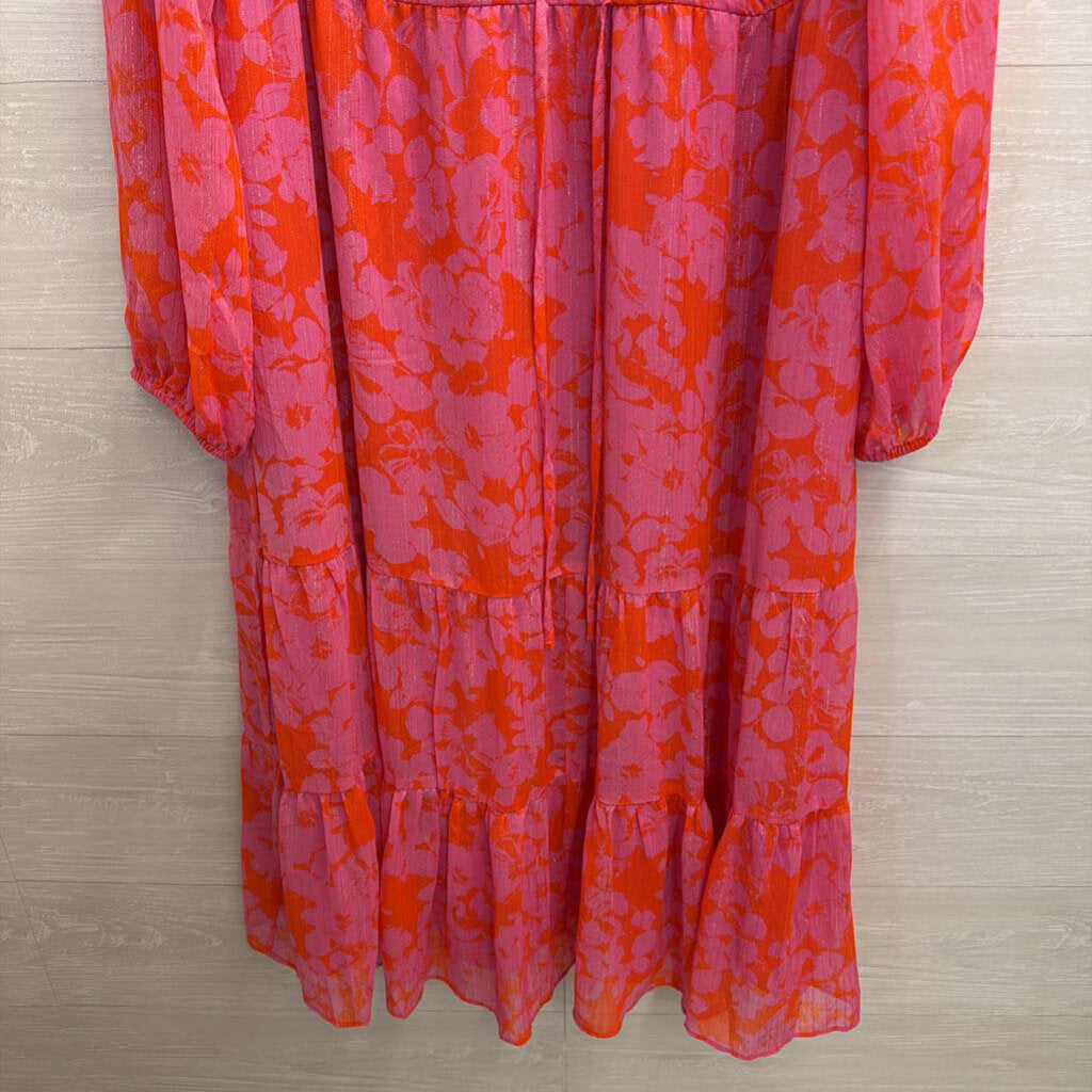 Sugarlips Pink/Orange Midi Printed Long Sleeve Dress Large