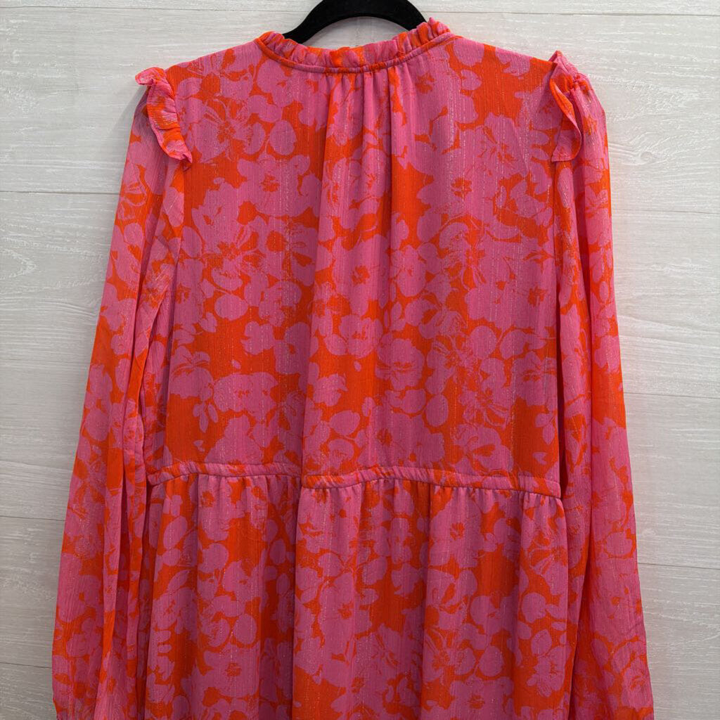 Sugarlips Pink/Orange Midi Printed Long Sleeve Dress Large