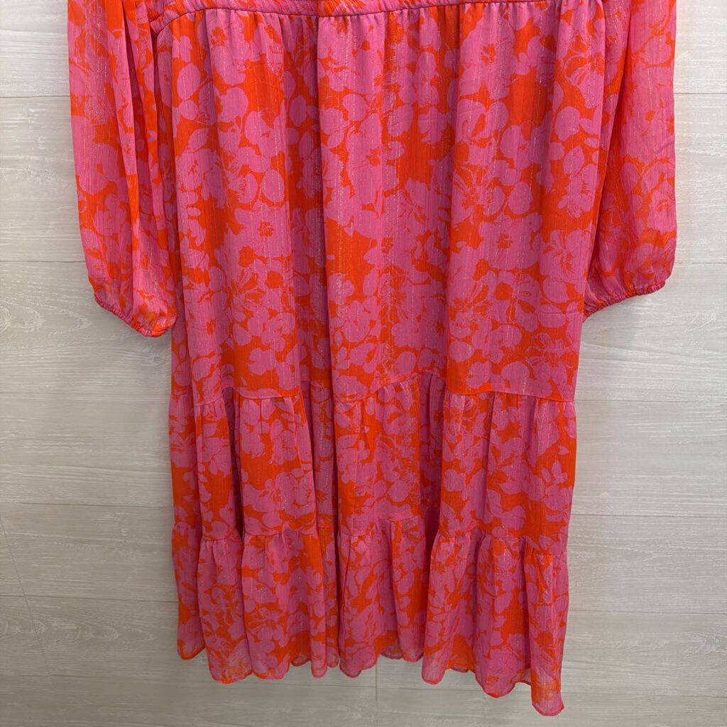 Sugarlips Pink/Orange Midi Printed Long Sleeve Dress Large