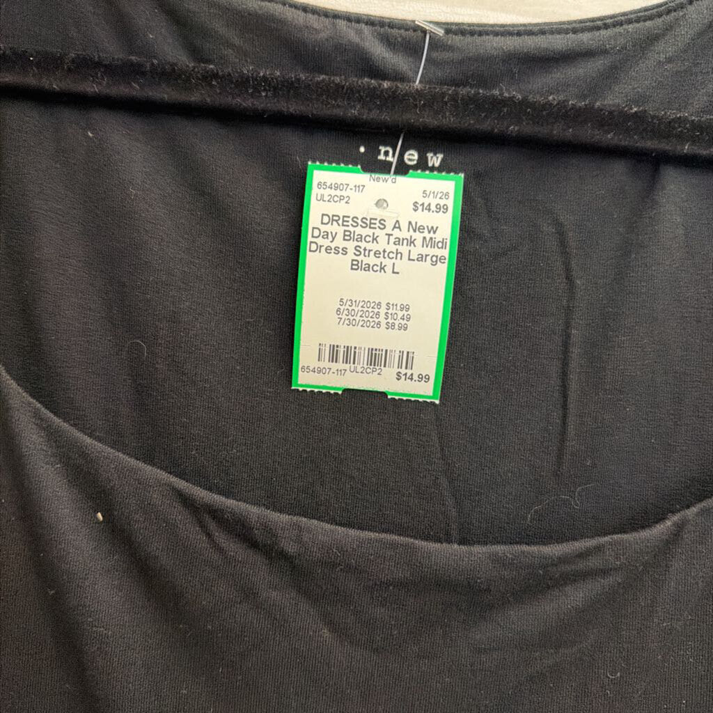 Black Tank Midi Dress Stretch Large