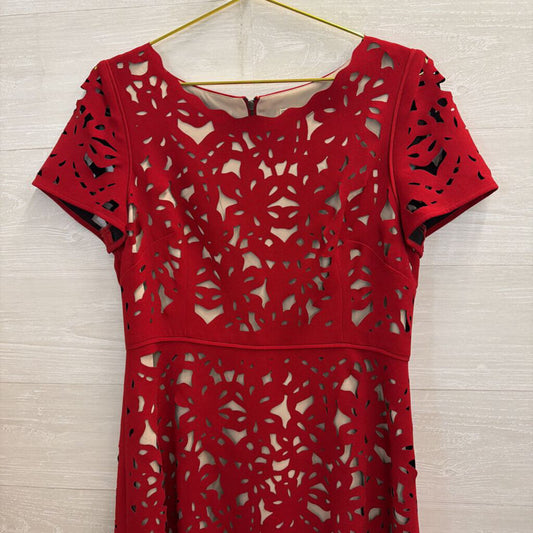 Anthropologie Aliz Dress Red Laser-Cut 12