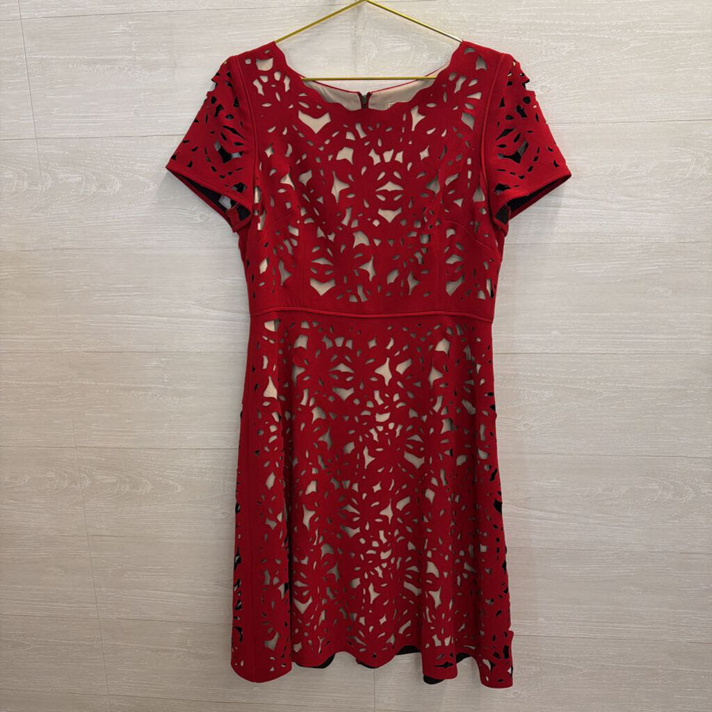 Anthropologie Aliz Dress Red Laser-Cut 12