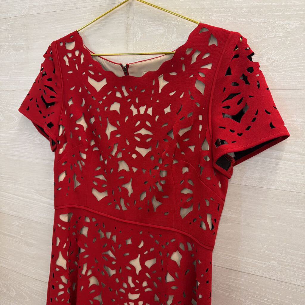 Anthropologie Aliz Dress Red Laser-Cut 12