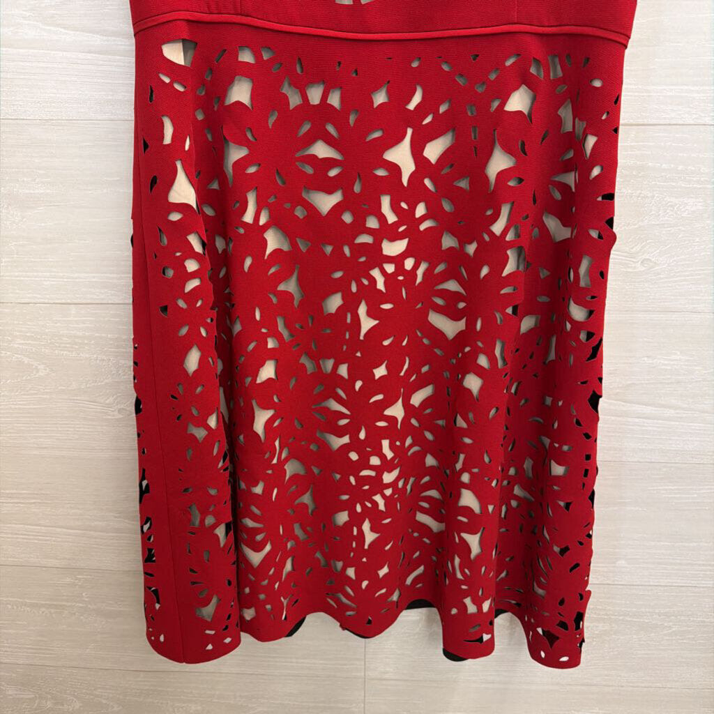 Anthropologie Aliz Dress Red Laser-Cut 12
