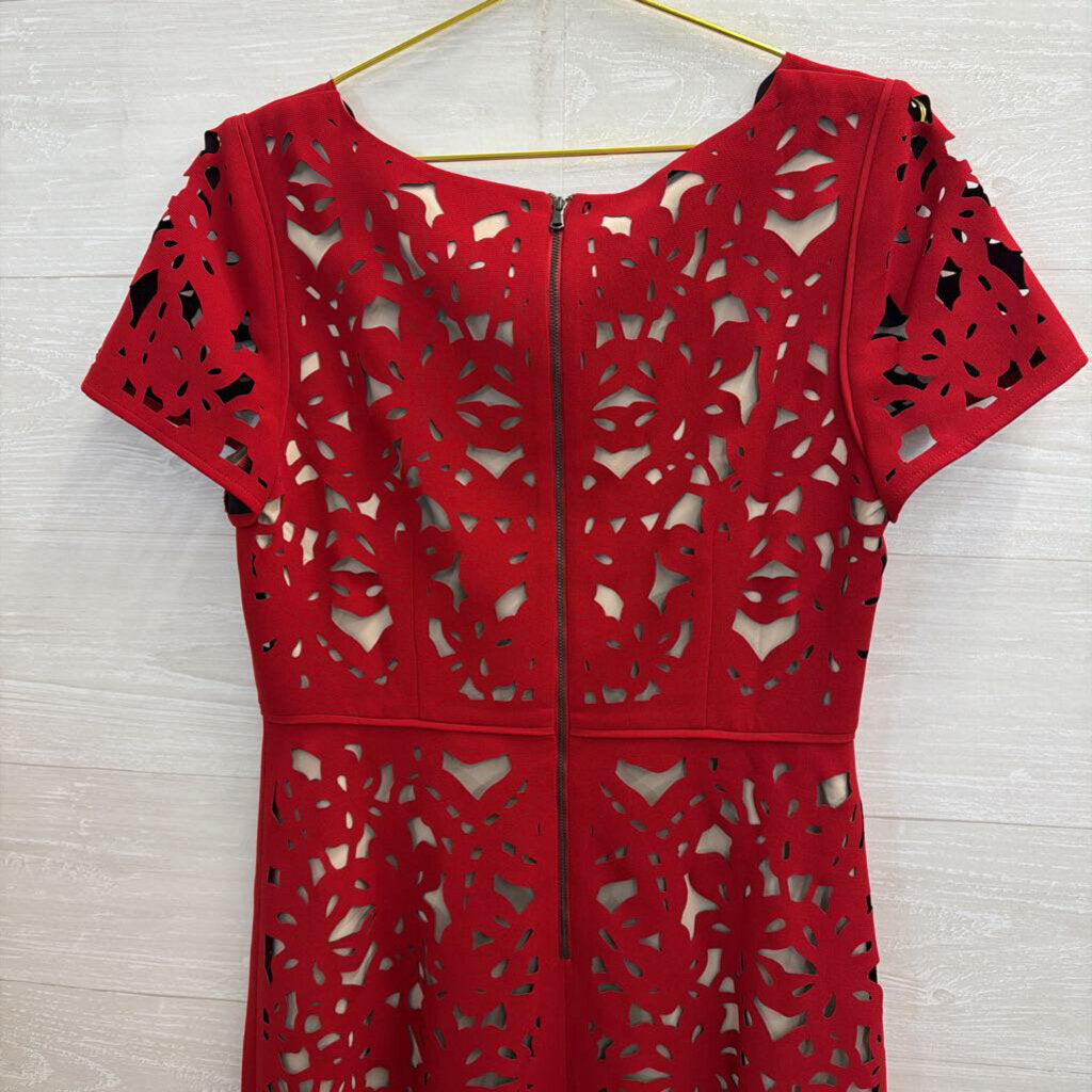 Anthropologie Aliz Dress Red Laser-Cut 12