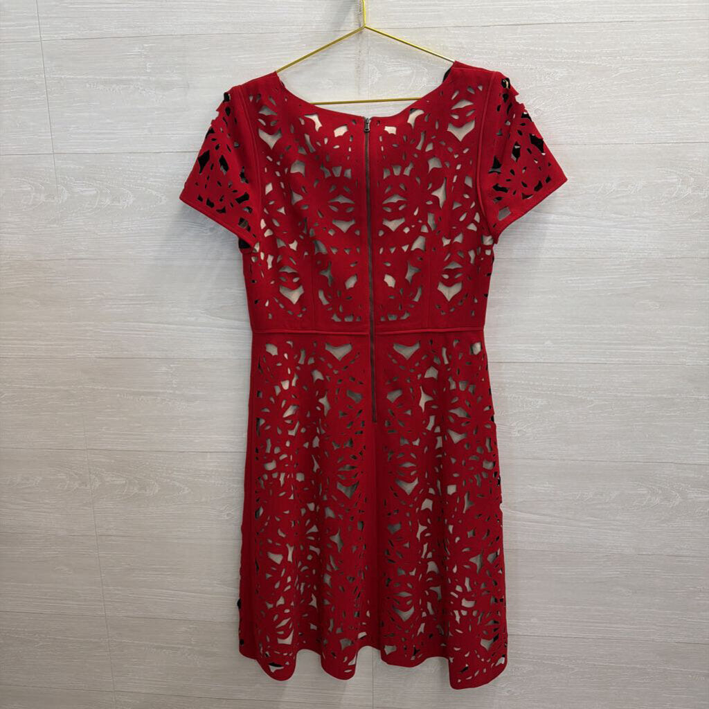 Anthropologie Aliz Dress Red Laser-Cut 12