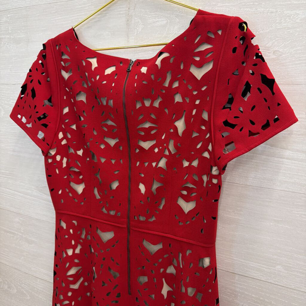 Anthropologie Aliz Dress Red Laser-Cut 12