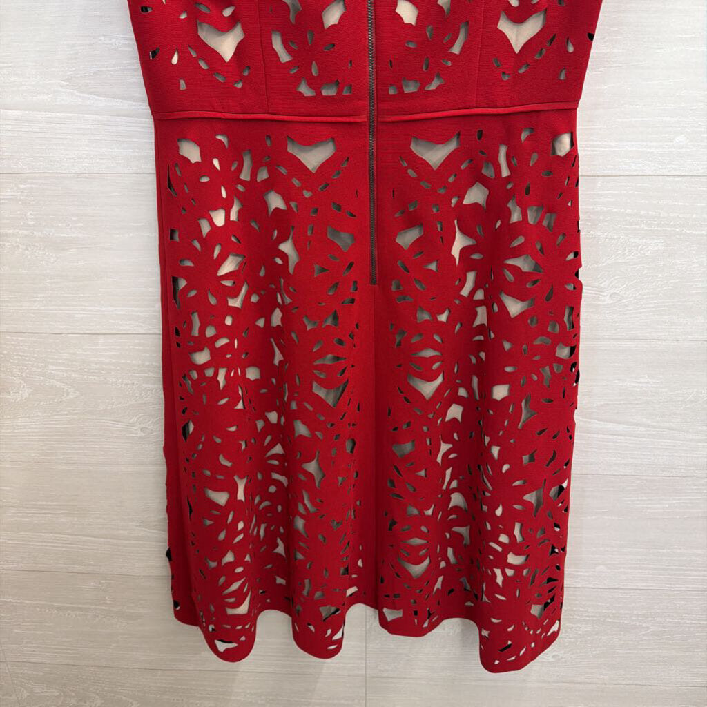 Anthropologie Aliz Dress Red Laser-Cut 12