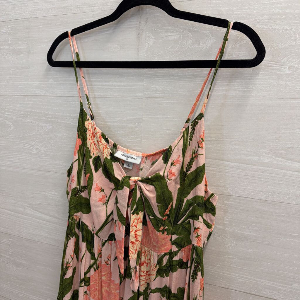 Aguabendita Pink/Green Maxi Tie Dress Large
