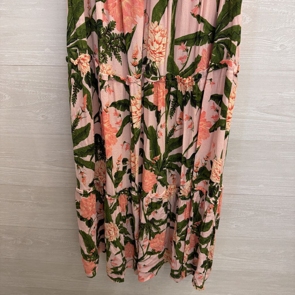 Aguabendita Pink/Green Maxi Tie Dress Large