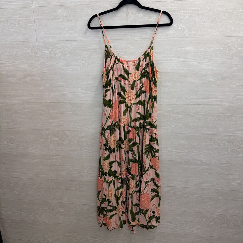 Aguabendita Pink/Green Maxi Tie Dress Large