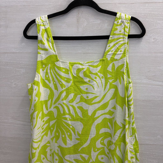 Lime Green/White Printed Tank Linen Dress Large