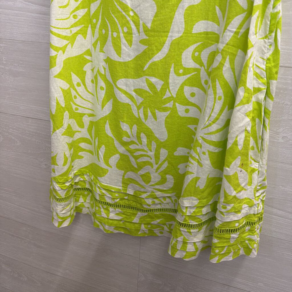 Lime Green/White Printed Tank Linen Dress Large