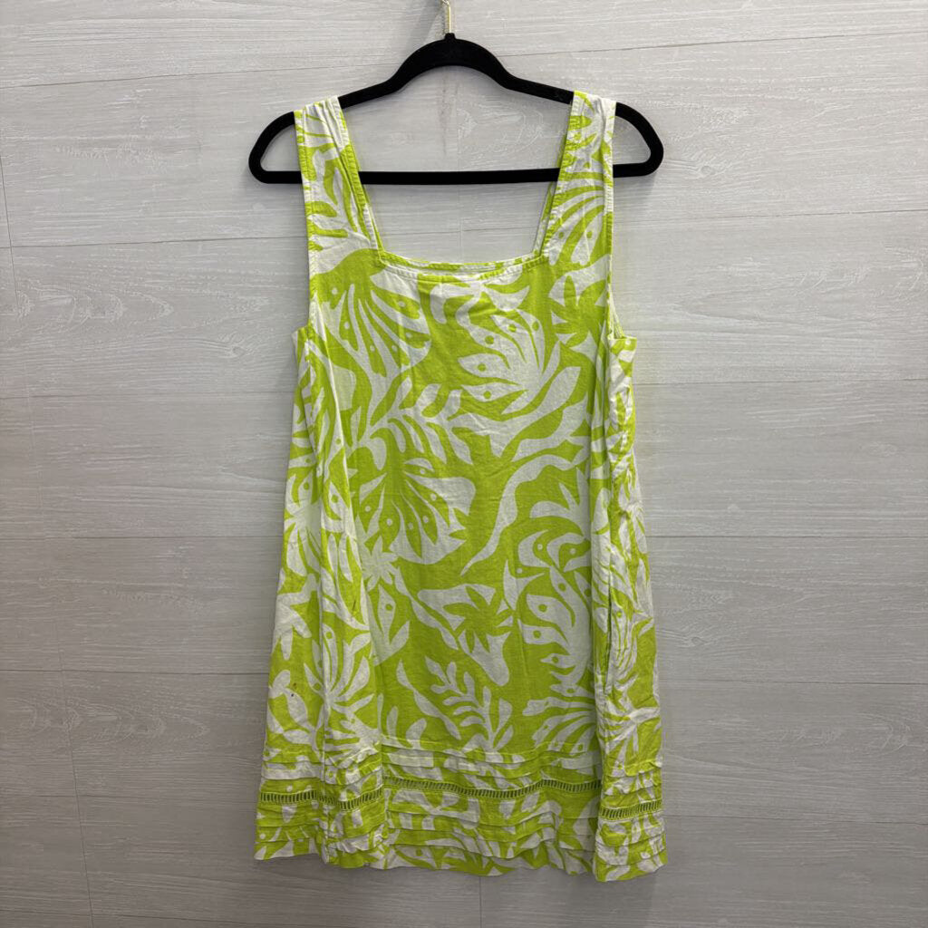 Lime Green/White Printed Tank Linen Dress Large