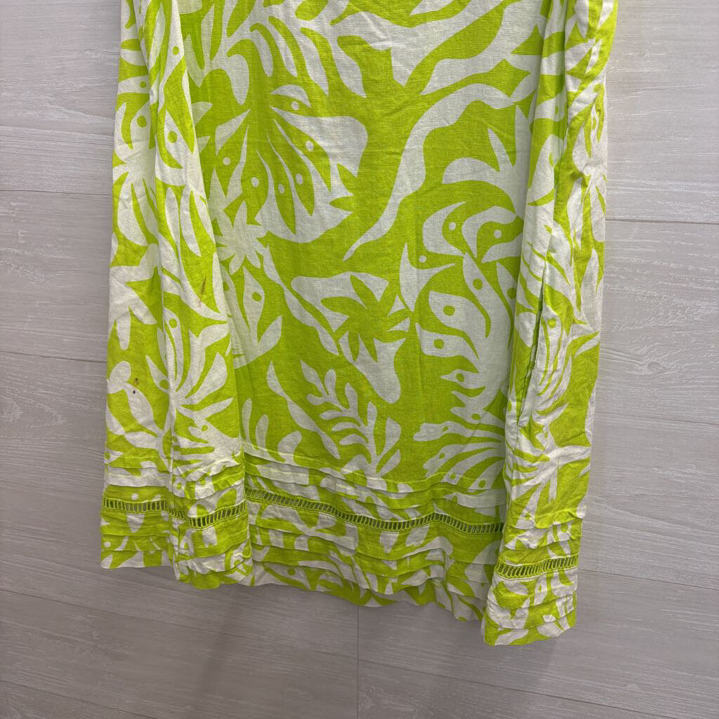 Lime Green/White Printed Tank Linen Dress Large