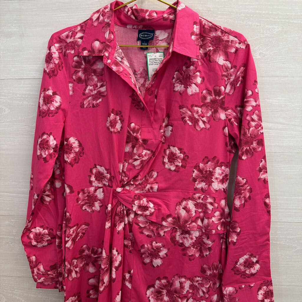 Scoop Pink Floral Long Sleeve Midi Dress Large