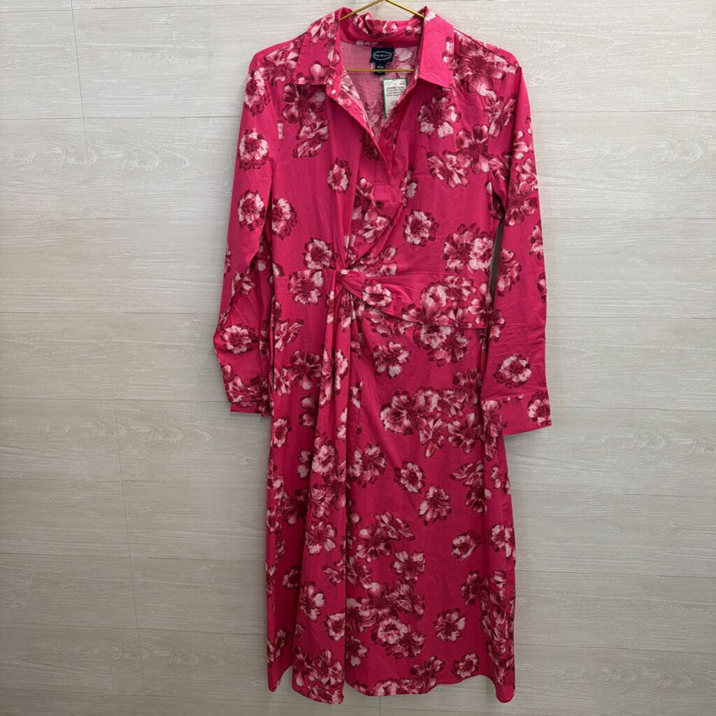 Scoop Pink Floral Long Sleeve Midi Dress Large
