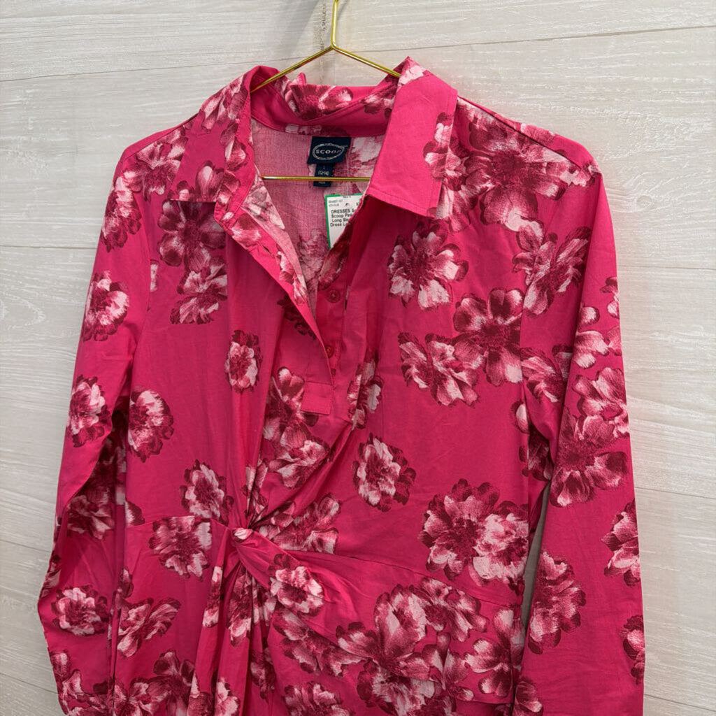Scoop Pink Floral Long Sleeve Midi Dress Large