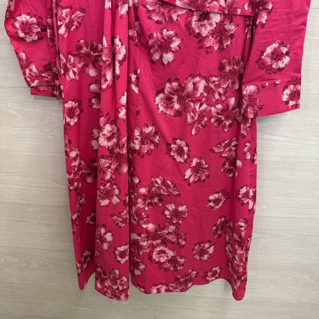 Scoop Pink Floral Long Sleeve Midi Dress Large