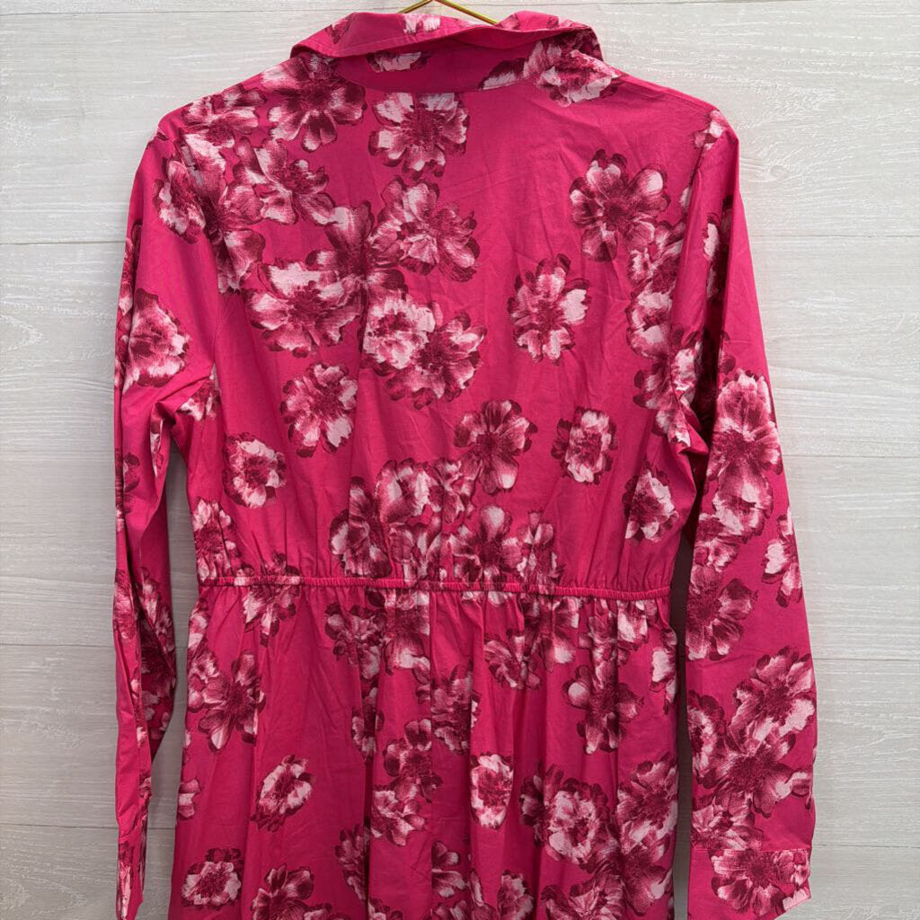 Scoop Pink Floral Long Sleeve Midi Dress Large