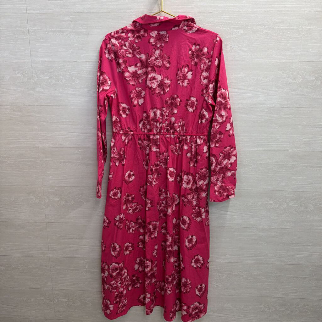 Scoop Pink Floral Long Sleeve Midi Dress Large