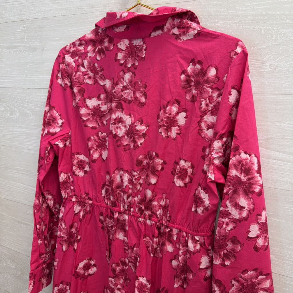Scoop Pink Floral Long Sleeve Midi Dress Large
