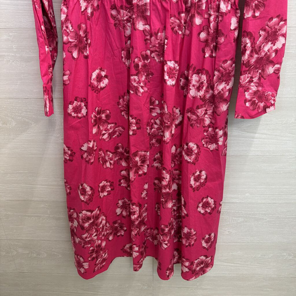 Scoop Pink Floral Long Sleeve Midi Dress Large