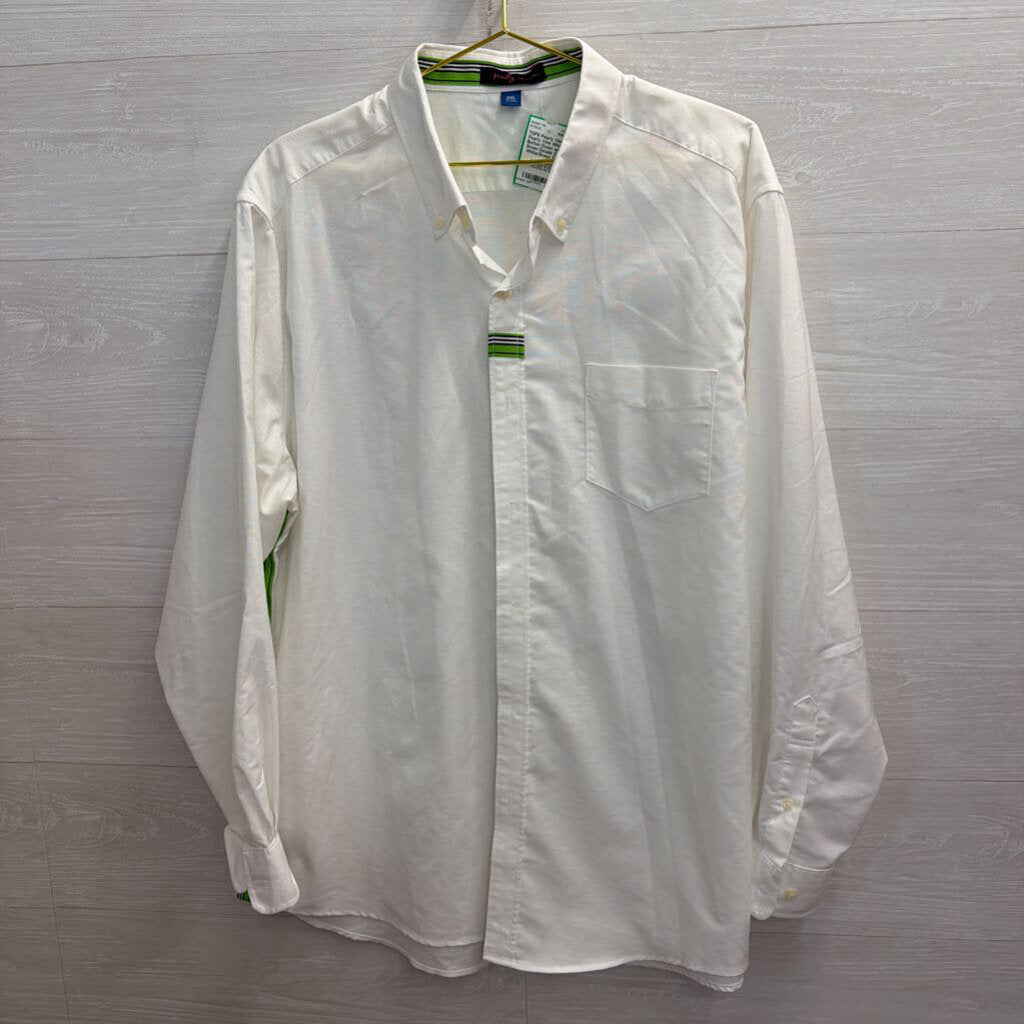 Pearly Vine White Button Down with Green Details 2XL