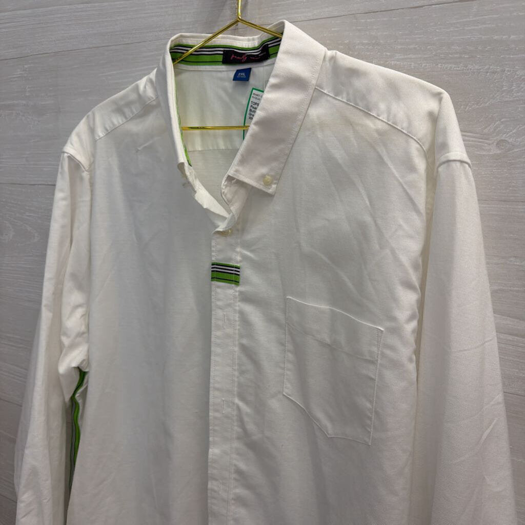 Pearly Vine White Button Down with Green Details 2XL