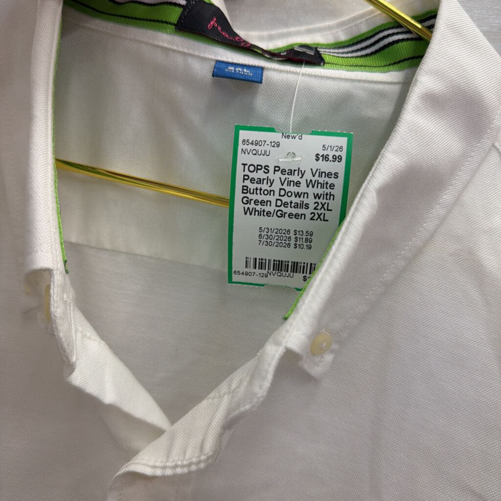 Pearly Vine White Button Down with Green Details 2XL