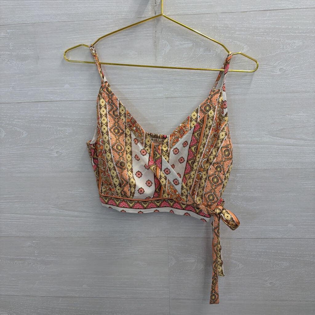 BOG Collective White/ Pink Print Cropped Tank Top Small