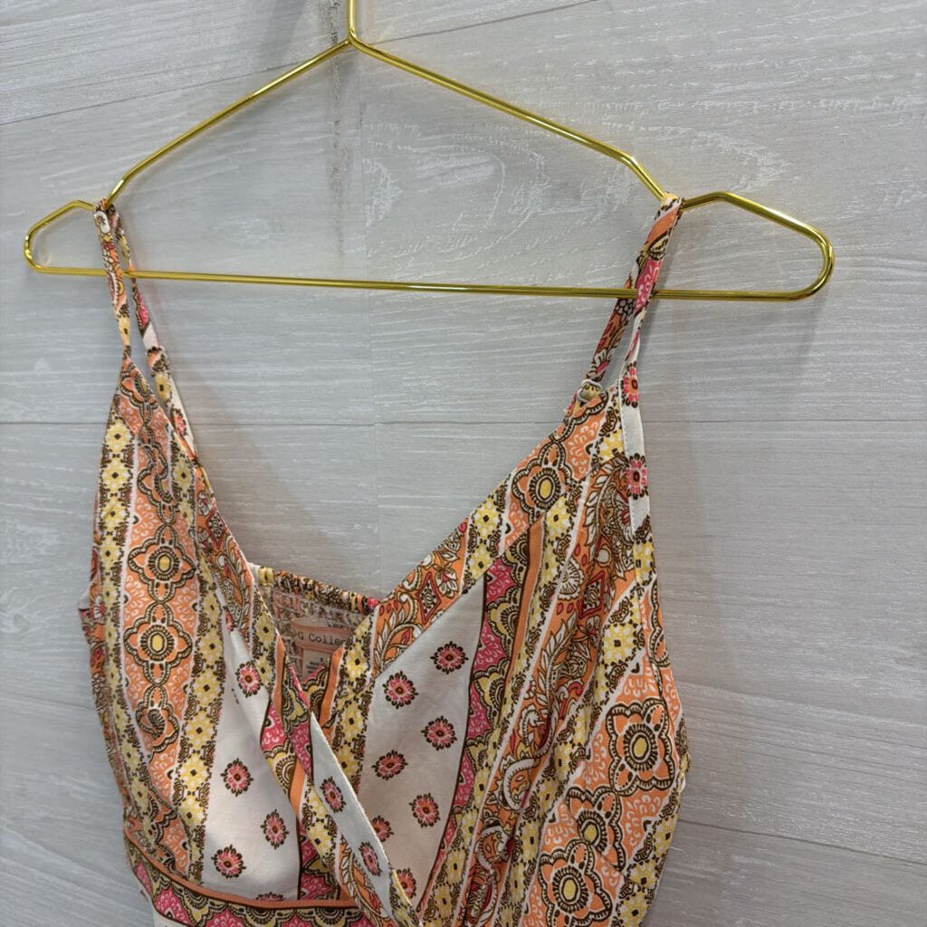 BOG Collective White/ Pink Print Cropped Tank Top Small