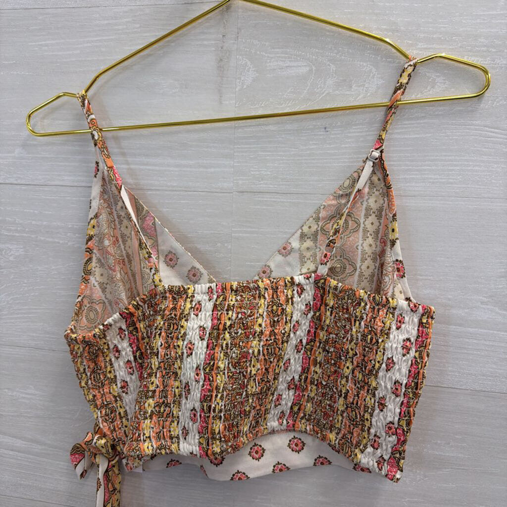 BOG Collective White/ Pink Print Cropped Tank Top Small