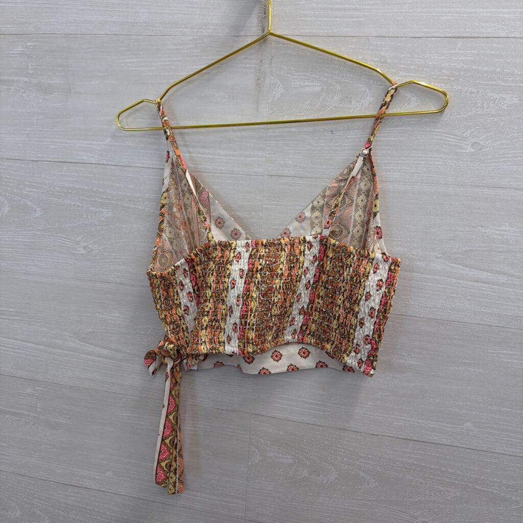 BOG Collective White/ Pink Print Cropped Tank Top Small